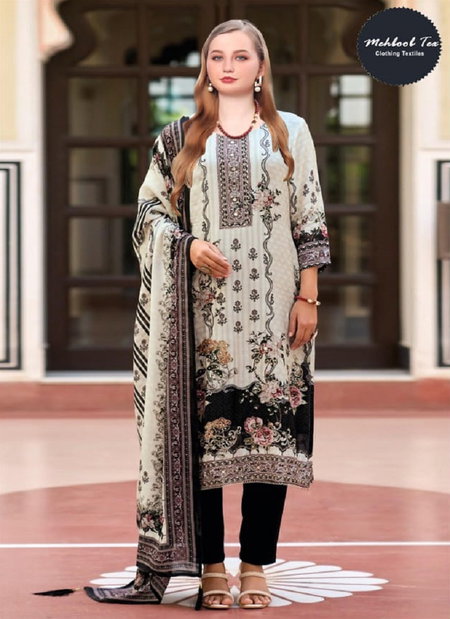 White Black Mehboob Tex 1714 Viscose Maslin Pakistani Salwar Suit Suppliers In India